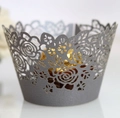 Close-up of laser-cut rose cupcake wrapper in grey with a golden chocolate ball - 5cm / Silver Charcoal