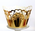 Laser-cut gold cupcake wrapper with hollow heart patterns for wedding decorations - Reflective Gold