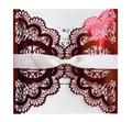 Elegant laser-cut floral wedding invitation in rose gold with white satin ribbon - Reflective Bright Red