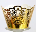 Golden laser cut cupcake wrappers with vintage hollow pattern for wedding cake decoration - 5cm / Reflective Gold