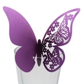 Purple laser cut butterfly place card for glass rims at weddings and events - Dark Purple