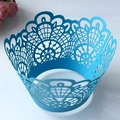 Intricate laser-cut sky blue lace cupcake wrapper detail with floral hollow patterns - 5cm / Sky Blue