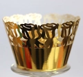 Close-up of laser-cut rose floral cupcake wrapper with reflective gold metallic finish - 5cm / Reflective Gold