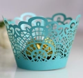 Laser-cut Tiffany blue lace cupcake wrapper with intricate patterns for dessert decoration - 5cm / Tiffany Blue