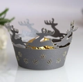 Caissettes à cupcakes gris foncé découpées au laser avec rennes et flocons de neige - Charbon Argenté