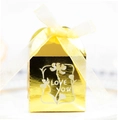 Goldene lasergeschnittene Pralinenschachtel mit Love You Blumendesign und Satinschleife - Reflektierendes Gold