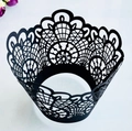 Intricate laser-cut black lace cupcake wrappers with detailed geometric hollow patterns - 5cm / Black Khaki