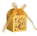 Boîte à bonbons en papier évidée motif feuilles avec ruban doré pour les fêtes - Jaune d'Or