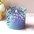 Paralume in carta intagliata laser blu con candela LED viola per decorazione - Blu Tiffany