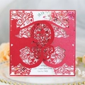 Exquisite laser-cut red wedding invitation card with glitter texture and floral insert details - Pearlescent Red