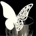 Elegant white 3D butterfly glass card with laser-cut floral patterns for wedding decor - White