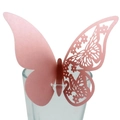 Pink laser-cut 3D butterfly glass card with hollow floral wing for wedding decor - Pink