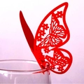 Exquisite laser-cut red 3D butterfly glass card decoration for wedding party tables - Red