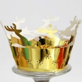 Golden laser-cut cupcake wrapper with reindeer and snowflake patterns for Christmas - Reflective Gold