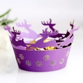 Laser cut purple Christmas cupcake wrappers with reindeer and snowflake cutout patterns - Dark Purple