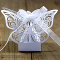 Λευκό κουτί ζαχαρωτών πεταλούδα laser cut με κορδέλα για γαμήλια συσκευασία δώρου - Λευκό
