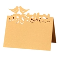 Laser-cut kraft paper place cards featuring bird and leaf design for wedding tables - Gold