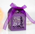 Exquisite purple laser cut wedding favor box with floral patterns and organza ribbon - Dark Purple