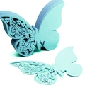 3D laser-cut light blue butterfly paper cards with intricate hollow floral pattern - Tiffany Blue