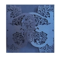Laser cut navy blue wedding invitation cover with intricate floral patterns - Magic Blue