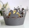 Laser cut hollow carousel horse cupcake wrappers in elegant dark grey pearlescent paper - Silver Charcoal