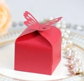 Close-up of a red hollow butterfly-top candy box on a white porcelain plate - Pearlescent Red