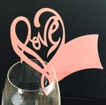 Tarjeta de mesa LOVE rosa cortada con láser en forma de corazón para copas - Rosa