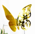 Golden 3D butterfly decoration with hollow floral patterns on a glass rim for weddings - Reflective Gold