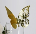 Golden 3D laser-cut butterfly place card for wedding table decoration on a glass - Reflective Gold