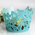 Tiffany blue butterfly laser-cut cupcake wrappers surrounding a gold-wrapped chocolate - Tiffany Blue