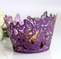 Detailed laser-cut dark purple pearl paper cupcake wrapper with elegant butterfly motifs - 5cm / Dark Purple
