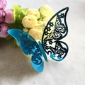 Bright blue 3D hollow butterfly wall sticker with metallic laser-cut floral patterns - Reflective Blue