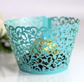 Detailed laser-cut vine patterns on light blue paper cupcake wrapper decoration - 5x5x5cm / Tiffany Blue