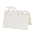 Detailed laser-cut pearl white wedding place card featuring lovebirds and tree patterns - Ivory