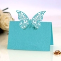 Elegant light blue laser-cut butterfly place card for weddings with hollow heart detail - Tiffany Blue