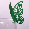Dark green hollow butterfly place card with laser-cut floral details for wine glasses - Dark Green