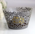 Elegant laser-cut hollow vine cupcake wrapper in pearlescent dark grey finish - Silver Charcoal