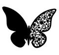 Black 3D butterfly wall sticker with intricate laser-cut floral patterns for home decor - Black Khaki