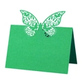 Detail of laser cut green butterfly place card showing intricate patterns and folded design - 50 Sheets / Dark Green