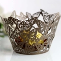 Macro view of laser-cut butterfly cupcake wrappers with pearlescent bronze finish - 5cm / Coffee