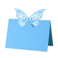 Macro detail of laser-cut butterfly design on light blue paper wedding table card - 50 Sheets / Sky Blue