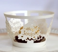 Macro detail of laser-cut white Christmas tree cupcake wrapper with pearlescent finish - 5*5*8CM / Ivory