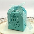Laser cut gift box with Ganesha pattern and light blue ribbon on elegant white plate - Tiffany Blue