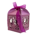 Purple laser-cut wedding candy box with heart design and elegant satin bow finish - Dark Purple
