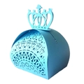 Light blue laser-cut wedding candy box with elegant crown top and lace hollow patterns - Sky Blue