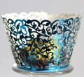 Blue laser-cut cupcake wrapper with floral vine pattern and metallic finish texture - 5cm / Reflective Blue