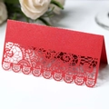Elegant red glitter laser-cut table card with intricate floral lace patterns - Pearlescent Red