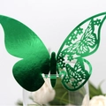 Elegant emerald green 3D butterfly place card with hollow pattern for wine glasses - Reflective Green