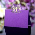 Elegante segnaposto viola per matrimonio tagliato al laser con cuori e uccellini - Viola scuro