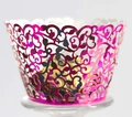 Macro shot of rose red laser-cut cupcake wrapper with vine patterns and metallic finish - 5cm / Reflective Rose Red